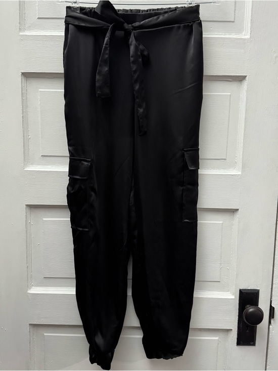 Pants - Sincerely Jules Satin Cargo Jogger Pants Black Tie Waist Utility Chic S